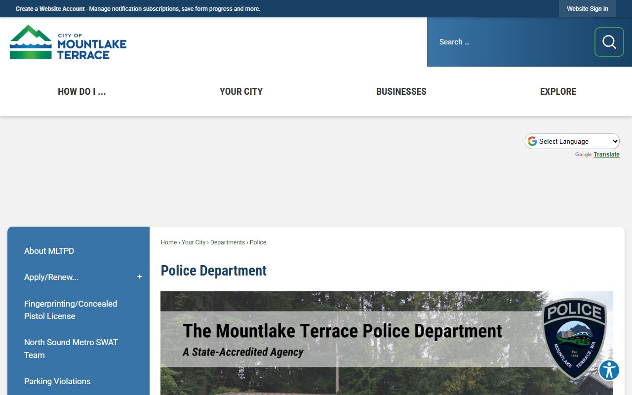 Mountlake Terrace jail roster police department page