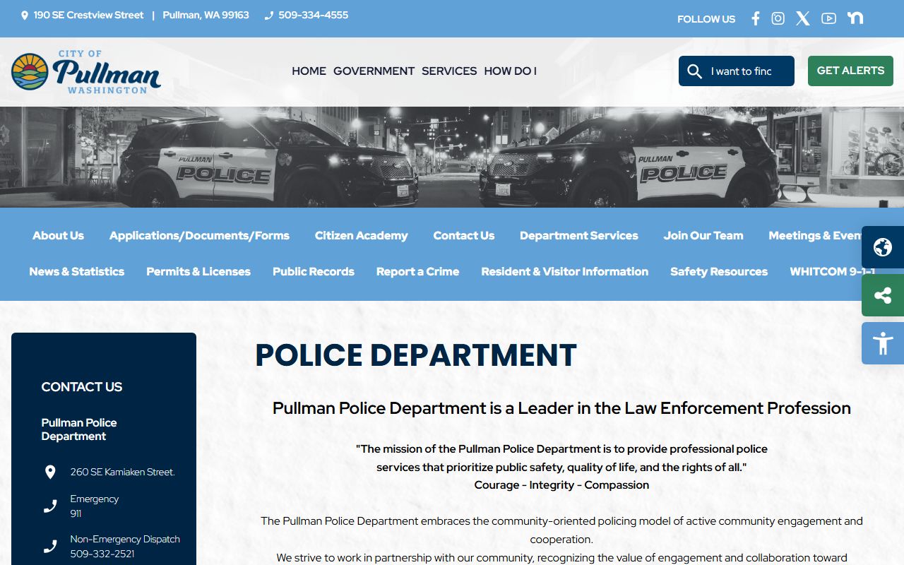 Pullman jail roster police department page
