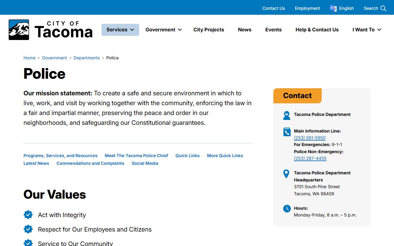 Tacoma jail roster police department page