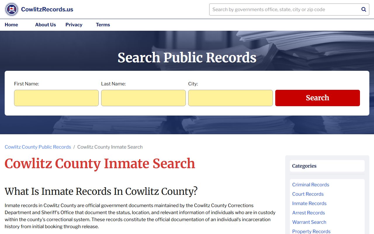 Cowlitz County jail roster inmate search tool