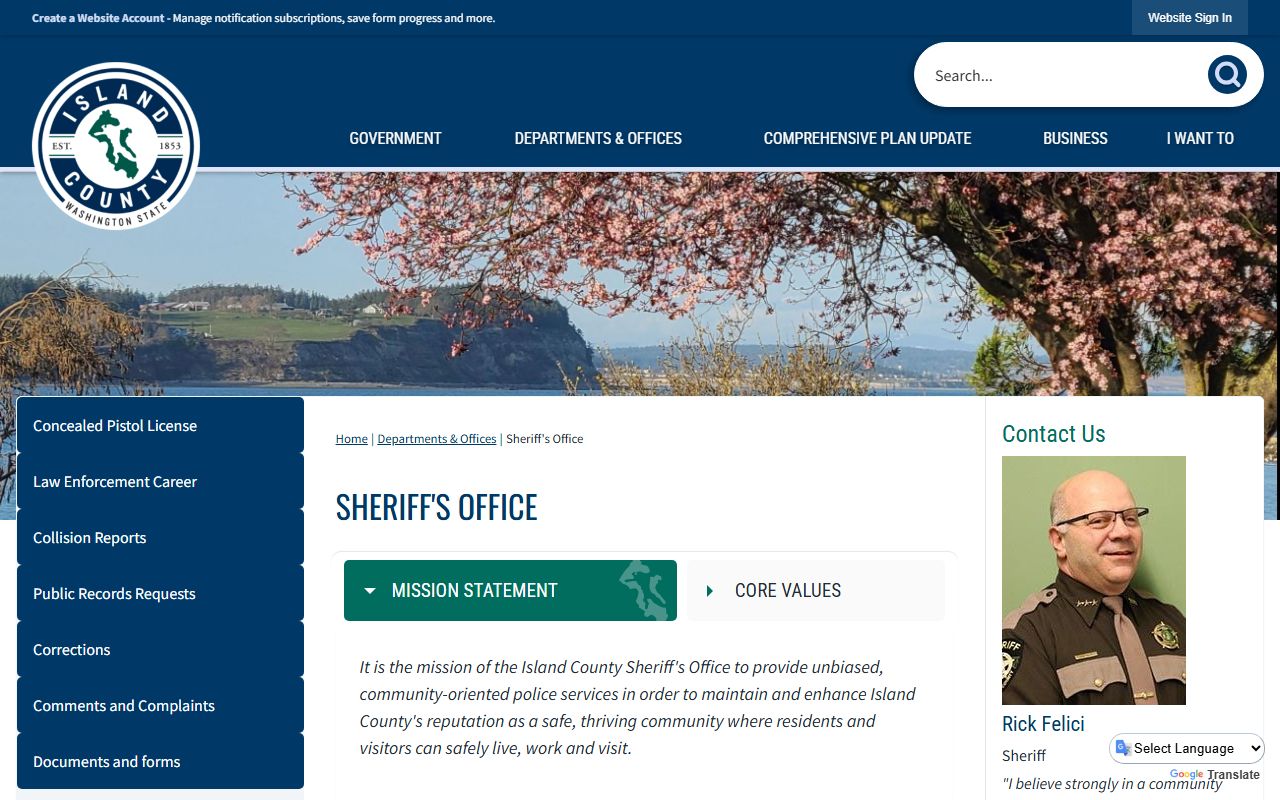 Island County jail roster sheriff search page