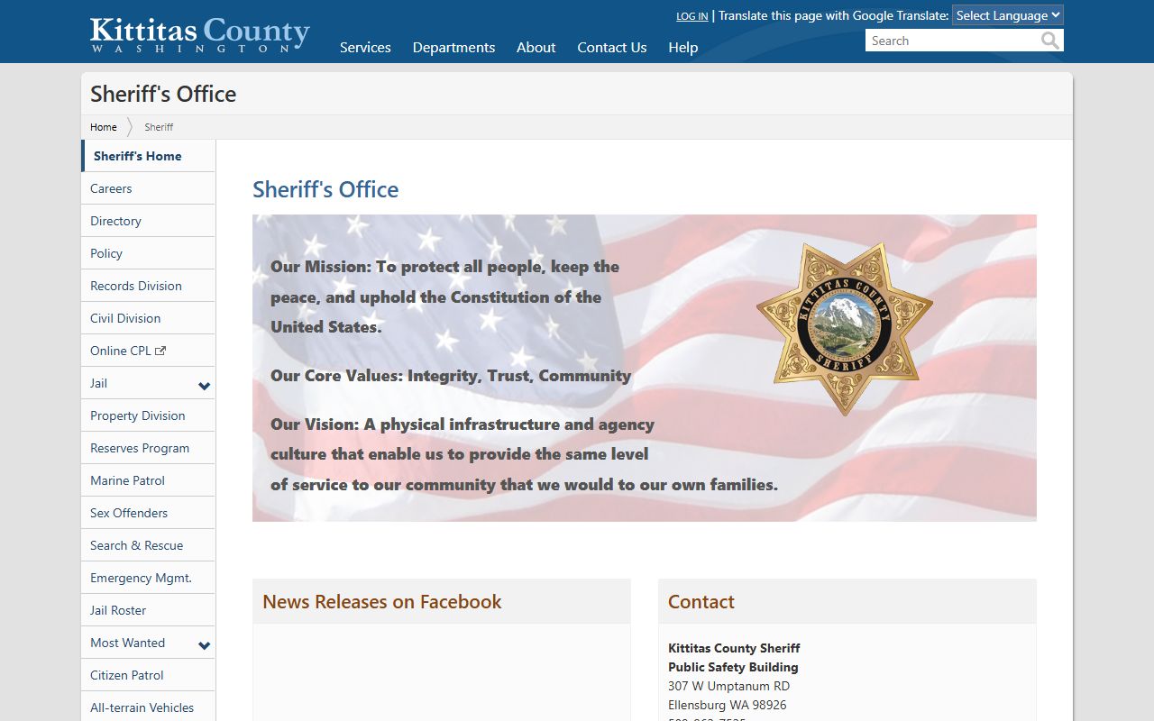 Kittitas County jail roster sheriff page