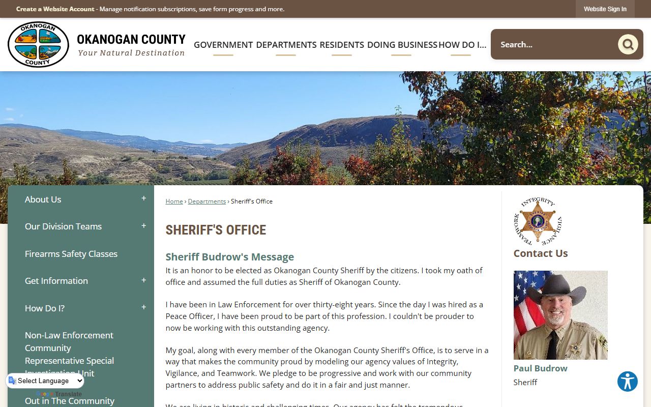 Okanogan County jail roster sheriff search page