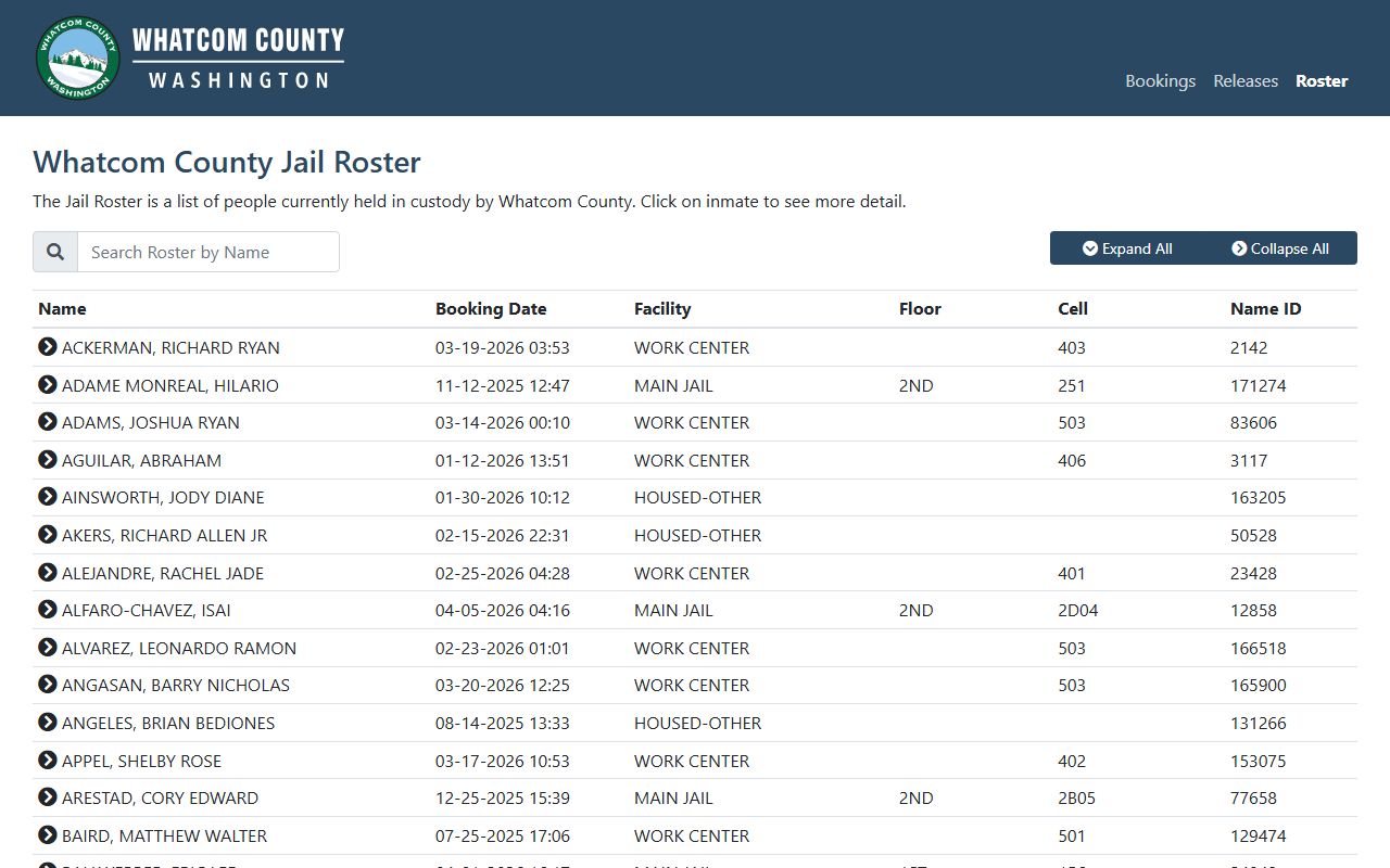 Whatcom County jail roster search portal in Bellingham