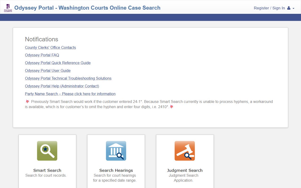 Washington Odyssey court portal jail roster cross-reference