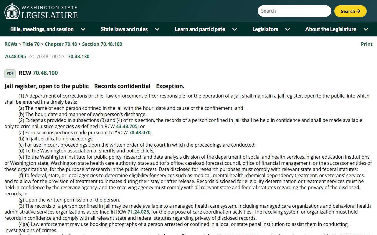 RCW 70.48.100 Washington jail roster statute