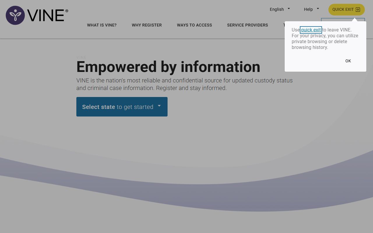 VINE Washington jail roster custody notification