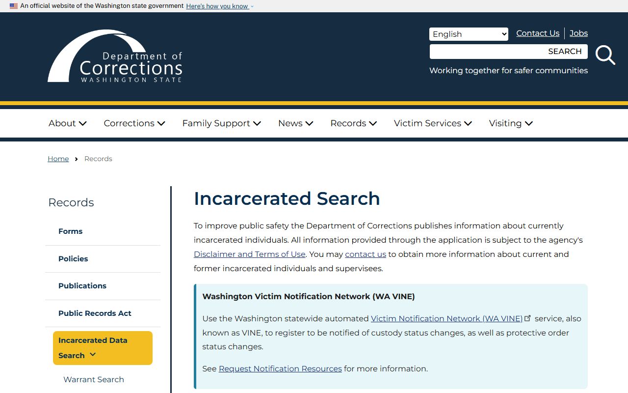 Washington DOC Incarcerated Search jail roster tool